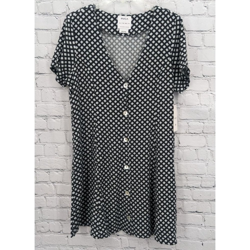 NEW RVCA Understated Women's Floral Black & White Mini Dress Size XL/14